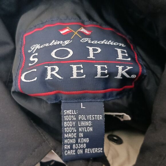 Sope Creek Mens L Black Hooded Jacket Full Zip Pockets Outdoor Hiking Raincoat - Picture 7 of 9